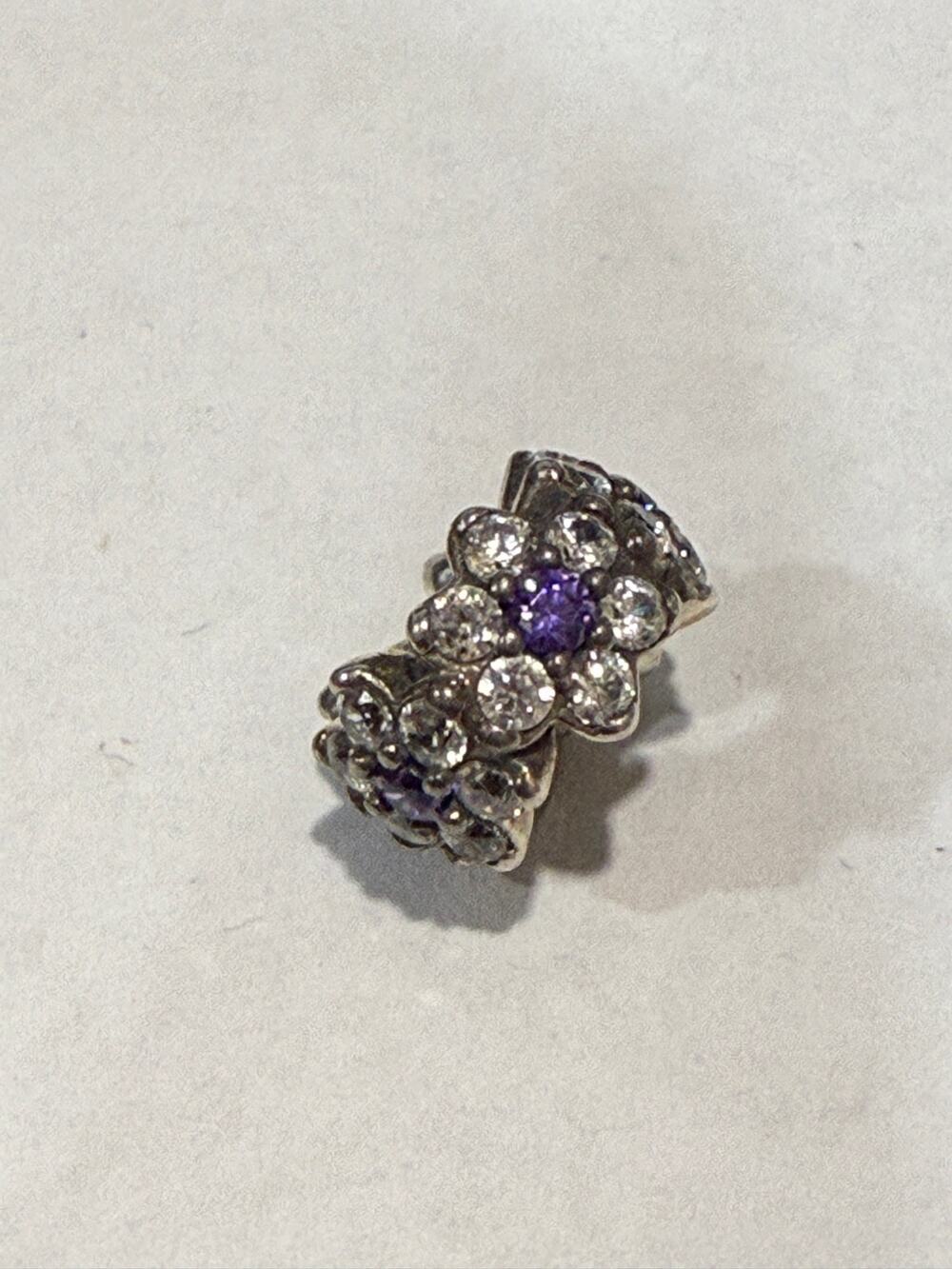 Pandora Sterling Silver 926 & Purple CZ Forget Me Not Flower Spacer Charm